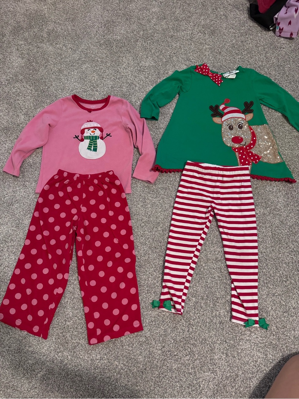 Kids Holiday Sets - Pink and Green Snowman & Reindeer